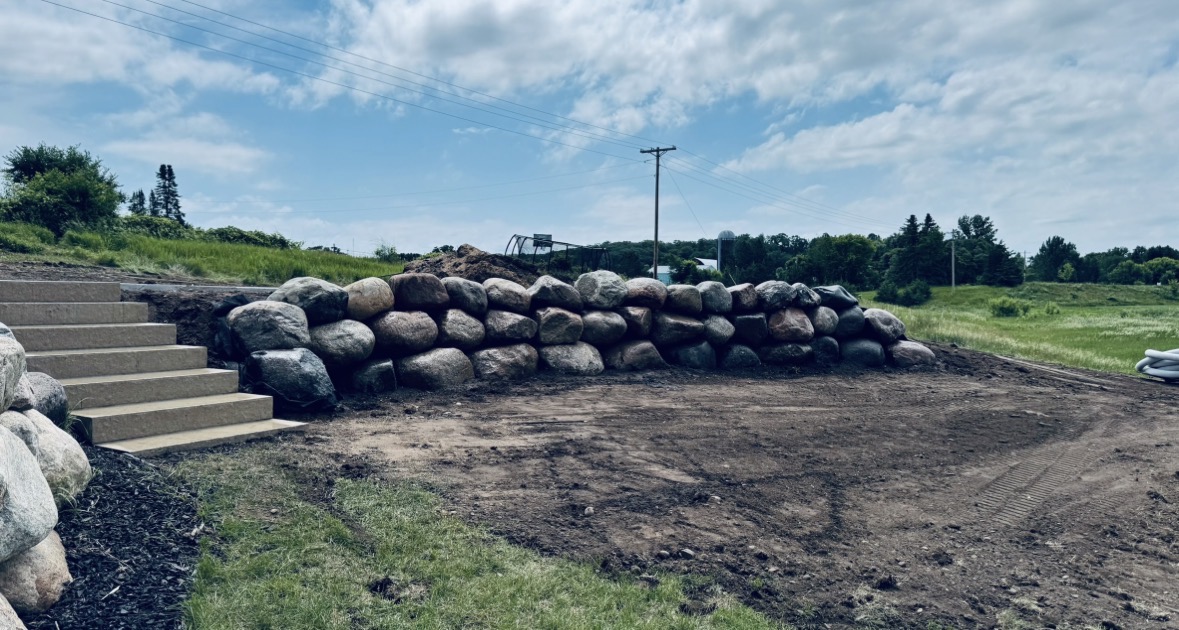 Finished boulder wall with steps